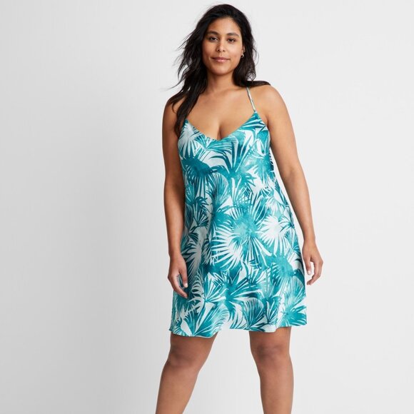 State of Day Women's Crepe De Chine Chemise,- Palm Chesapeak - Picture 1 of 6